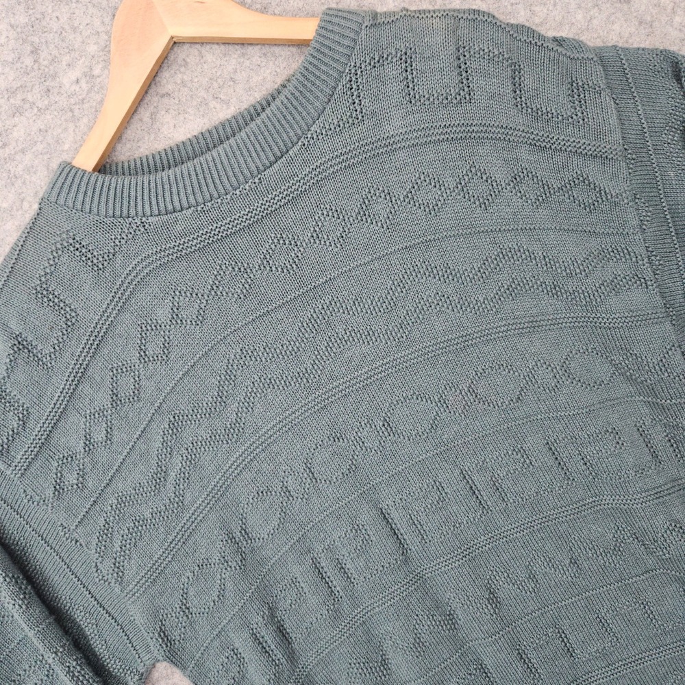 Windsor Shirt Company Men's Green Sweater Size M 100% Cotton Geometric Textured